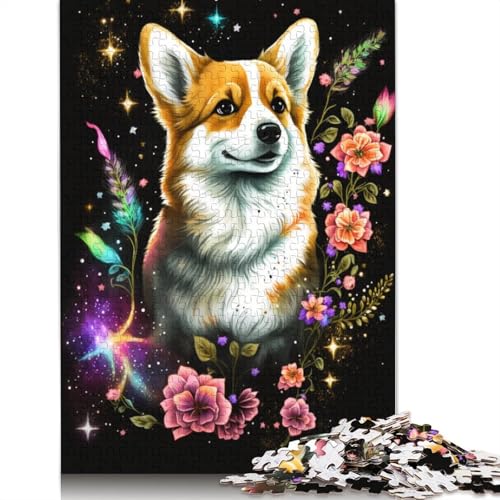 1000-teiliges Puzzle, Lernspiele, Corgi mit Blumenpuzzle für Erwachsene, Kartonpuzzle, Puzzles für Erwachsene, Lernspiel, Herausforderungsspielzeug (Größe 38 x 26 cm) von LiJianXXO