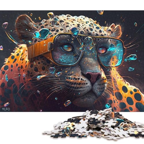 1000-teiliges Puzzle, bunter Leopard mit Brille, Puzzles für Karton, Puzzles, Spielzeug, Denkspiel 38x26cm/1000 Stück von LiJianXXO