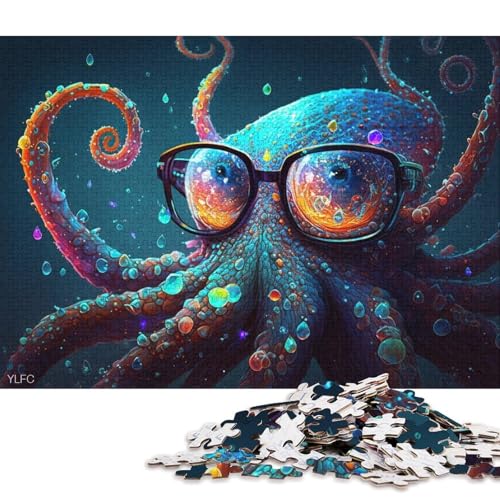 1000-teiliges Puzzle, bunter Oktopus mit Brille, Puzzle für Erwachsene, Holzpuzzle, Lernspiel für Erwachsene und Kinder (Größe 75 * 50 cm) von LiJianXXO