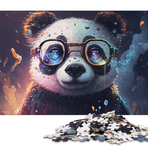 1000-teiliges Puzzle, bunter Panda mit Brille, Puzzles für Holzpuzzles, Spielzeug, Denkspiel 75x50cm/1000 Stück von LiJianXXO