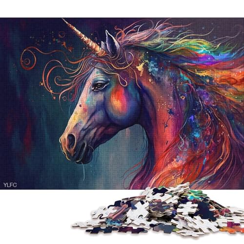 1000-teiliges Puzzle, buntes Einhorn-Puzzle für Erwachsene, Holzpuzzle, Denksport-Puzzle für Erwachsene (Größe 75 * 50 cm) von LiJianXXO