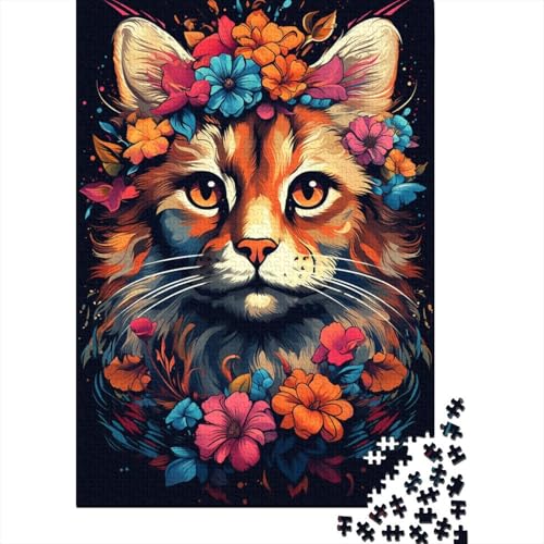 1000-teiliges Puzzle, farbenfrohe Fantasieblumen und -Katzen, Puzzle für Kinder, Holzpuzzle, Lernspiele für Erwachsene und Kinder (Größe 75 x 50 cm) von LiJianXXO