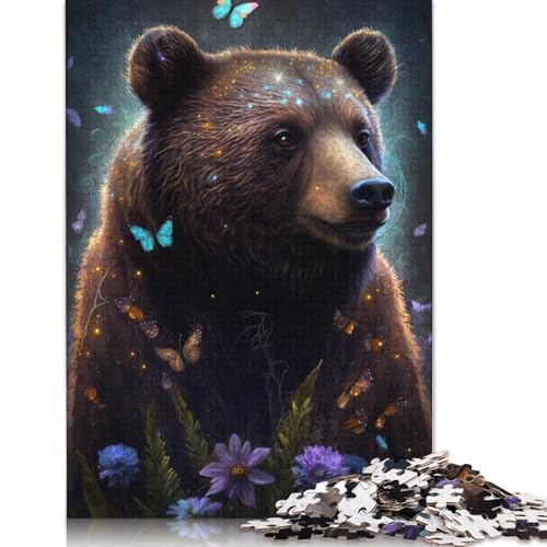 1000-teiliges Puzzle Braunbär, Blumen-Galaxie – Puzzle für Erwachsene aus Holz – anspruchsvolles Spiel, Größe: 75 x 50 cm von LiJianXXO