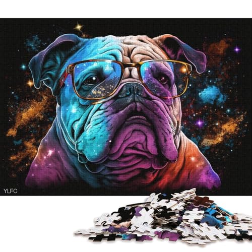 1000-teiliges Puzzle Galaxie-Bulldogge mit Brille, Puzzle für Erwachsene, Holzpuzzle, Lernspielzeug (Größe 75 * 50 cm) von LiJianXXO