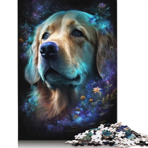 1000-teiliges Puzzle Golden Retriever Flower Puzzle aus Pappe, pädagogisches Spielzeug zum Stressabbau, Puzzlegröße: 38 x 26 cm von LiJianXXO