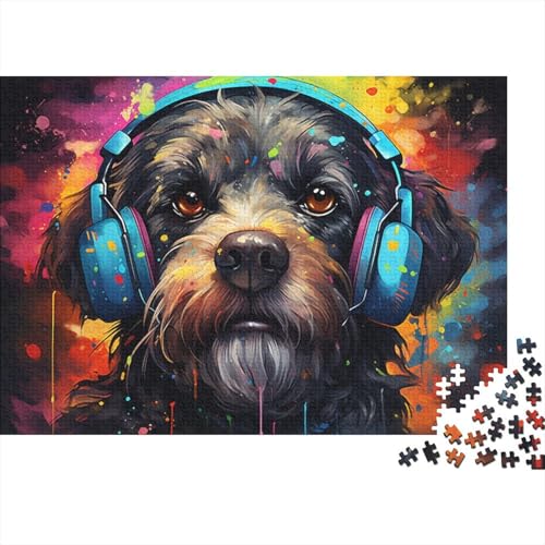 1000-teiliges Puzzle Hund hört Musik, Puzzle für Erwachsene, Holzpuzzle, Lernpuzzle, Familienspiel, Größe 50 x 75 cm von LiJianXXO