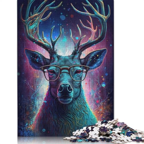 1000-teiliges Puzzle Kosmischer Hirsch mit Brille, Puzzles für Erwachsene, Kartonpuzzle, Lernspiel, Herausforderungsspielzeug (Größe 38 x 26 cm) von LiJianXXO