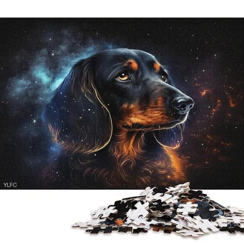 1000-teiliges Puzzle Kosmischer Weltraum-Dackel, Puzzle für Erwachsene, Holzpuzzle, Lernspiel für Erwachsene und Kinder (Größe 75 * 50 cm) von LiJianXXO