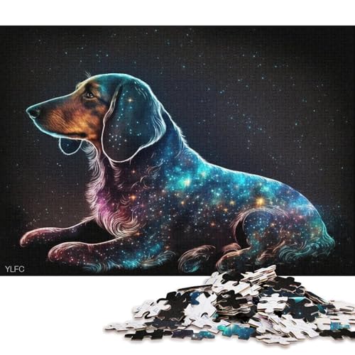 1000-teiliges Puzzle Kosmischer Weltraum-Dackel, Puzzle für Erwachsene, Holzpuzzle, Lernspiel für Erwachsene und Kinder (Größe 75 * 50 cm) von LiJianXXO