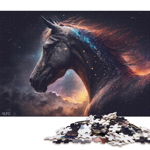 1000-teiliges Puzzle Kosmisches Galaxie-Pferd – Puzzle für Erwachsene, Holzpuzzle, dekomprimierendes geistiges Lernspielzeug 75x50cm/1000 Teile von LiJianXXO