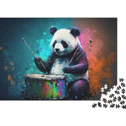 1000-teiliges Puzzle Panda spielt Trommel, Puzzle für Kinder, Holzpuzzle, Puzzle für Erwachsene, Lernspiel, Herausforderungsspielzeug, Größe 50 x 75 cm von LiJianXXO