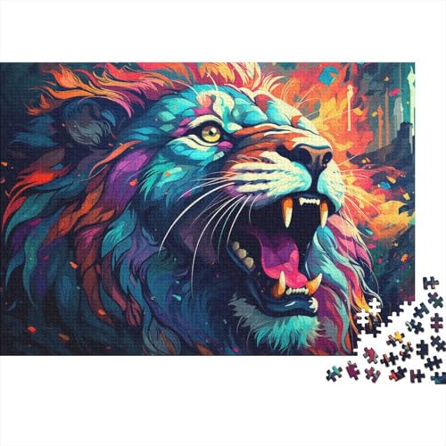 1000-teiliges Puzzle Psychedelischer bunter Löwe für Kinder, Holzpuzzle, Lernspiel für Erwachsene und Kinder, Größe 50 x 75 cm von LiJianXXO