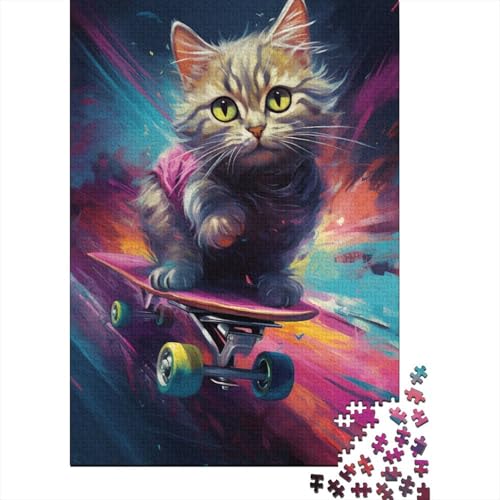 1000-teiliges Puzzle Skateboard-Katze Puzzle für Erwachsene, Holzbrett-Puzzle, Erwachsene und Kinder, Größe: 75 x 50 cm von LiJianXXO