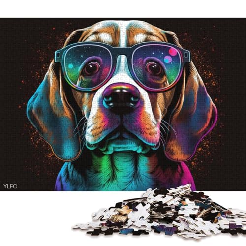 1000-teiliges Puzzle für Erwachsene, Beagle mit Brille, Puzzle für Erwachsene, Kartonpuzzle, lustiges Geschenk 38x26cm/1000 Teile von LiJianXXO