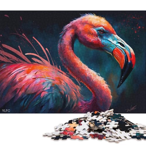 1000-teiliges Puzzle für Erwachsene, Bunte Flamingos, Puzzle für Erwachsene, Kartonpuzzle, Lernspiel, Herausforderungsspielzeug (Größe 38 * 26 cm) von LiJianXXO