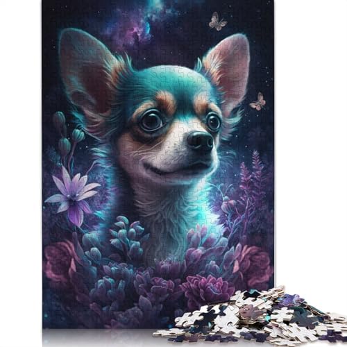 1000-teiliges Puzzle für Erwachsene, Chihuahua-Blumen-Puzzle für Erwachsene, Papppuzzle, Lernspiele für Erwachsene und Kinder (Größe 38 x 26 cm) von LiJianXXO