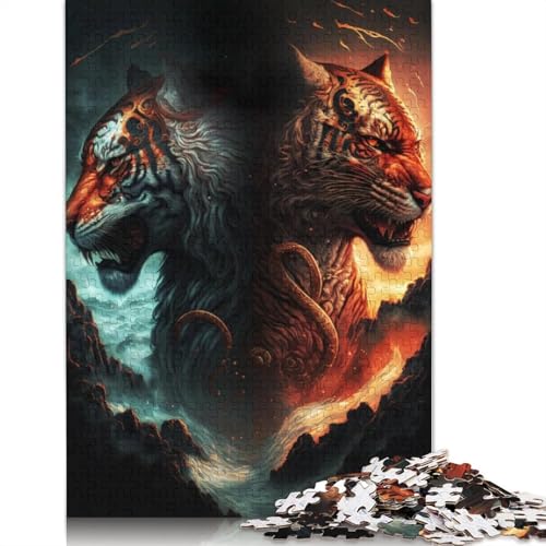 1000-teiliges Puzzle für Erwachsene, EIS- und Feuertiger-Puzzle für Erwachsene, Holzpuzzle, entspannendes geistiges Lernspielzeug, Größe: 75 x 50 cm von LiJianXXO