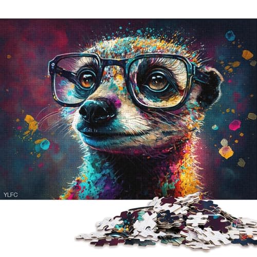 1000-teiliges Puzzle für Erwachsene, Erdmännchen mit Brille, Puzzle für Erwachsene, Holzpuzzle, anspruchsvolles Spiel (Größe 75 * 50 cm) von LiJianXXO