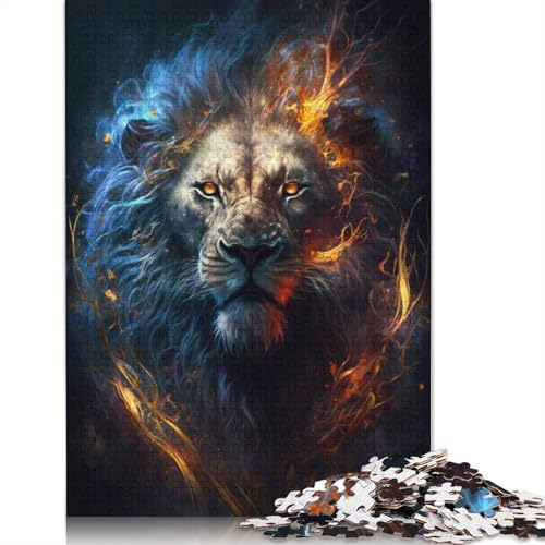 1000-teiliges Puzzle für Erwachsene, Feuertier, Löwe, Puzzle aus Holz, Lernspielzeug, Größe: 75 x 50 cm von LiJianXXO