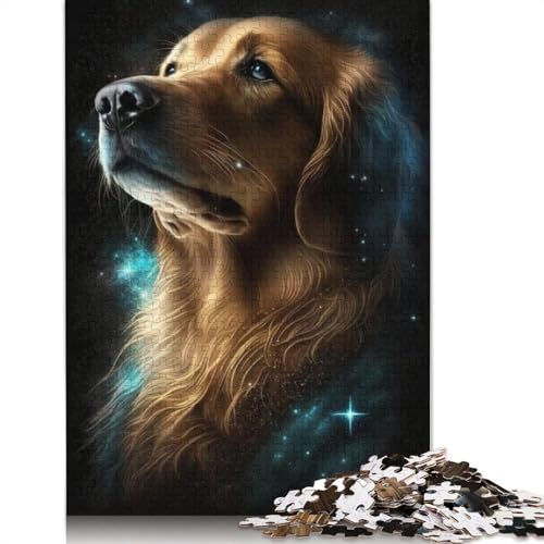 1000-teiliges Puzzle für Erwachsene, Geschenke für Galaxy Space Golden Retriever, Puzzle für Erwachsene, Holzpuzzle, Familienspiele (Größe 75 x 50 cm) von LiJianXXO