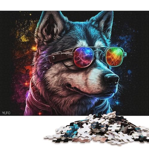 1000-teiliges Puzzle für Erwachsene, Husky trägt Brille, Puzzle für Erwachsene, Papppuzzle, tolles Geschenk für Erwachsene (Größe 38 * 26 cm) von LiJianXXO