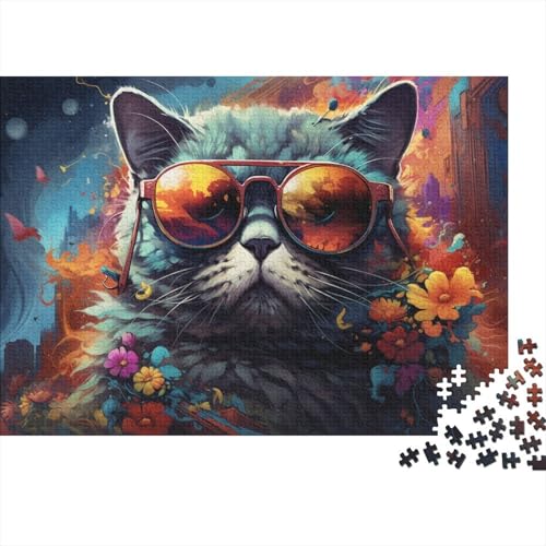 1000-teiliges Puzzle für Erwachsene, Katze mit Sonnenbrille, Puzzle für Erwachsene, Holzpuzzle, Lernspiel, Herausforderungsspielzeug, Größe 50 x 75 cm von LiJianXXO