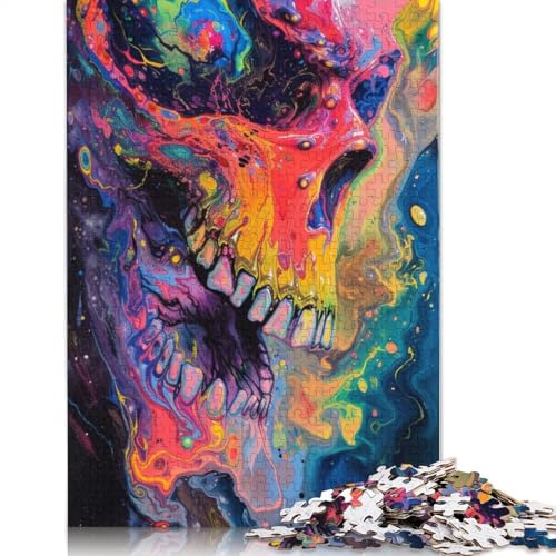 1000-teiliges Puzzle für Erwachsene, Psychedelischer Totenkopf, Puzzle für Erwachsene, Holzpuzzle, entspannendes geistiges Lernspielzeug, Größe: 75 x 50 cm von LiJianXXO