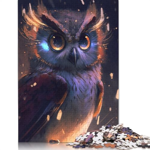 1000-teiliges Puzzle für Erwachsene, Psychedelisches Eulen-Puzzle für Erwachsene, Holzpuzzle, anspruchsvolles Spiel, Größe: 75 x 50 cm von LiJianXXO