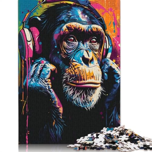 1000-teiliges Puzzle für Erwachsene, Puzzle AFFE hört Musik, Puzzle für Kinder, Kartonpuzzle, Puzzle für Erwachsene, Lernspiel, Herausforderungsspielzeug, Größe: 38 x 26 cm von LiJianXXO