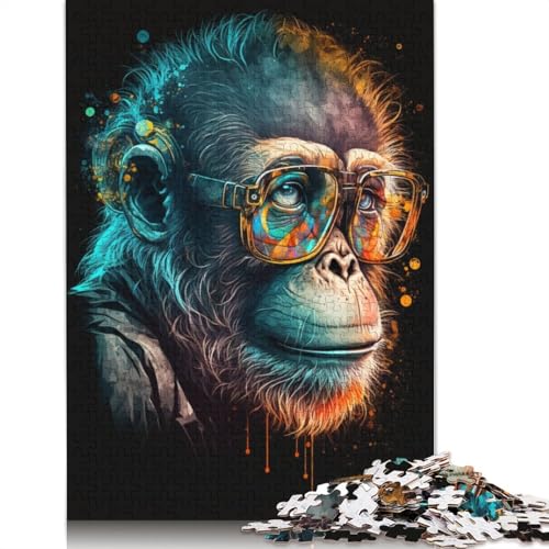 1000-teiliges Puzzle für Erwachsene, Puzzle AFFE mit Brille, Papppuzzle für Erwachsene, für Familienspaß und Spieleabende, Größe: 38 x 26 cm von LiJianXXO