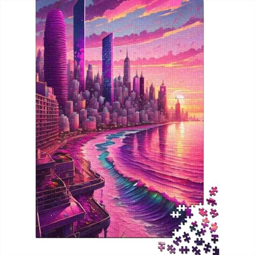 1000-teiliges Puzzle für Erwachsene, Strandstadt-Puzzle für Erwachsene, Holzbrett-Puzzle, entspannendes geistiges Lernspielzeug, Größe 75 x 50 cm von LiJianXXO