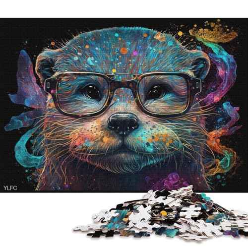 1000-teiliges Puzzle für Erwachsene, bunter Otter mit Brille, Puzzle für Erwachsene, Kartonpuzzle, anspruchsvolles Spiel (Größe 38 * 26 cm) von LiJianXXO