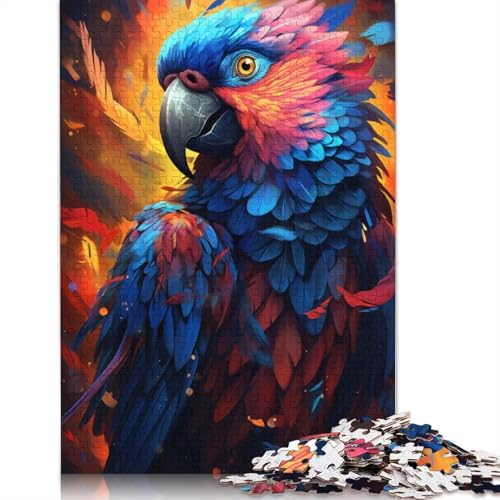 1000-teiliges Puzzle für Erwachsene, bunter Papagei mit bunten Federn, Puzzle für Erwachsene, Holzpuzzle, tolles Geschenk für Erwachsene, Größe: 75 x 50 cm von LiJianXXO