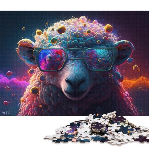 1000-teiliges Puzzle für Erwachsene, buntes Schaf mit Brille, Puzzle für Erwachsene, Kartonpuzzle, Erwachsene und Kinder (Größe 38 * 26 cm) von LiJianXXO