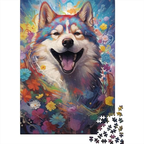 1000-teiliges Puzzle für Erwachsene, farbenfrohes psychedelisches Gemälde eines Shiba Inu, Puzzle für Erwachsene, Holzbrett-Puzzle, gutes Geschenk für Erwachsene und Kinder, 50 x 75 cm von LiJianXXO