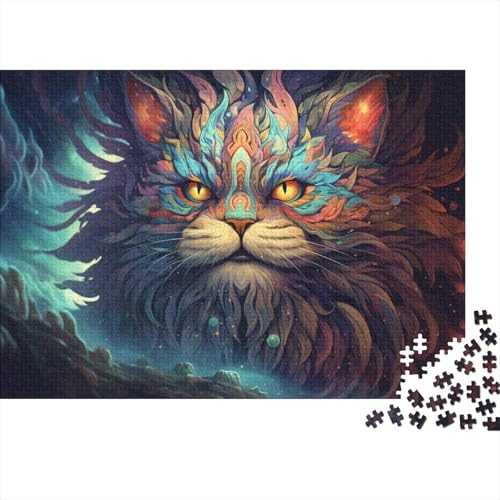 1000-teiliges Puzzle für Erwachsene, farbenfrohes psychedelisches Maine-Coon-Katzen-Puzzle für Erwachsene, Holzpuzzle, entspannendes geistiges Lernspielzeug, Größe 50 x 75 cm von LiJianXXO