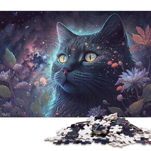 1000-teiliges Puzzle für Erwachsene, kosmisches Katzen- und Blumenpuzzle für Erwachsene, anspruchsvolles Kartonpuzzle 38x26cm/1000 Teile von LiJianXXO