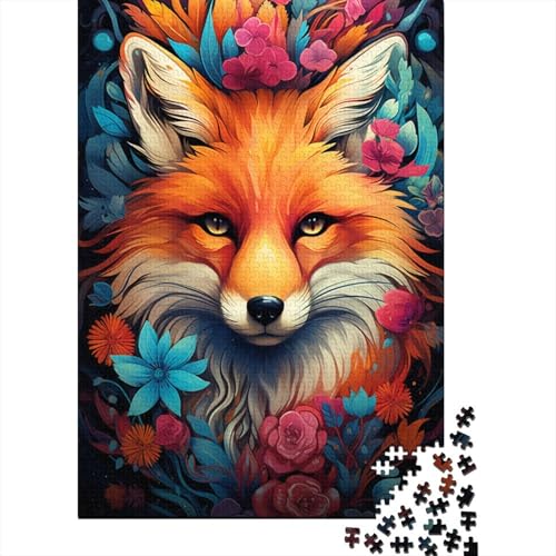 1000-teiliges Puzzle für Erwachsene Der farbenfrohe Psychedelismus des Blumenfuchses, schwieriges Puzzle, Lernspiele, Heimdekoration (Größe 75 x 50 cm) von LiJianXXO