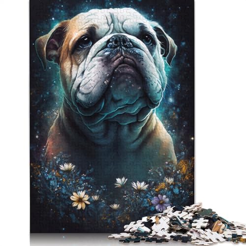 1000-teiliges Puzzle für Erwachsene und Kinder, Bulldogge mit Blumen, Puzzle für Kinder, Papppuzzle, Spielzeug, Denkspiel (Größe 38 x 26 cm) von LiJianXXO