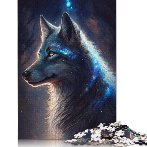 1000-teiliges Puzzle für Erwachsene und Kinder, Farbiges Galaxie-Wolf-Puzzle für Kinder, Kartonpuzzle, Spielzeug, Denkspiel (Größe 38 x 26 cm) von LiJianXXO