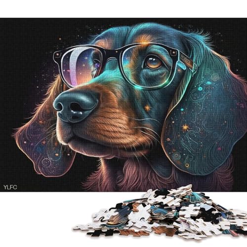 1000-teiliges Puzzle für Erwachsene und Kinder, Galaxie-Dackel mit Brille, Puzzle für Erwachsene, Holzpuzzle, Heimdekoration (Größe 75 * 50 cm) von LiJianXXO