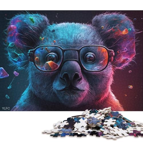 1000-teiliges Puzzle für Erwachsene und Kinder, Koala mit Brille, Puzzle für Erwachsene, Kartonpuzzle, Lernspiel 38x26cm/1000 Teile von LiJianXXO