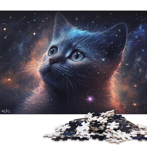 1000-teiliges Puzzle für Erwachsene und Kinder. Kosmisches Galaxie-Kätzchen-Puzzle für Erwachsene. Holzpuzzle. Interessantes Puzzle zur Stressreduzierung 75x50cm/1000 Teile von LiJianXXO