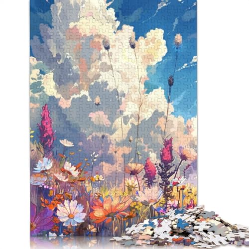 1000-teiliges Puzzle mit Anime-Blumen und Wolken, Puzzle für Erwachsene, Holzpuzzle, Lernpuzzle, Familienspiel, Größe: 75 x 50 cm von LiJianXXO