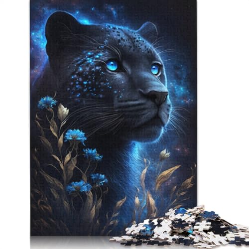 1000-teiliges Puzzle mit schwarzem Leoparden- und Blumenmotiv, Puzzle für Erwachsene, Holzpuzzle, Lernspiel, Herausforderungsspielzeug (Größe 75 x 50 cm) von LiJianXXO