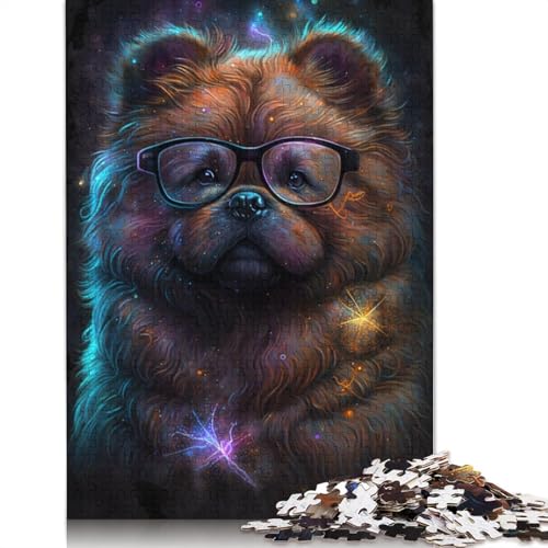 1000-teiliges Puzzlespiel Chow-Chow mit Brille, Puzzle für Erwachsene, Holzpuzzle, entspannendes geistiges Lernspielzeug, Größe: 75 x 50 cm von LiJianXXO