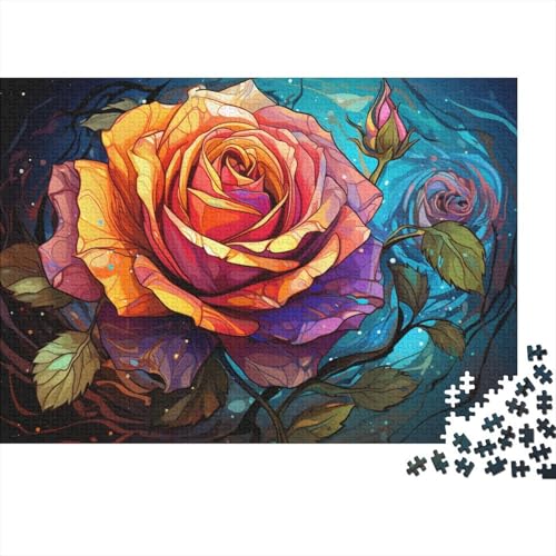 1000-teiliges Puzzlespiel Fantasievolle Bunte Rosen – Puzzle für Erwachsene aus Holz – anspruchsvolles Spiel – Größe 50 x 75 cm von LiJianXXO