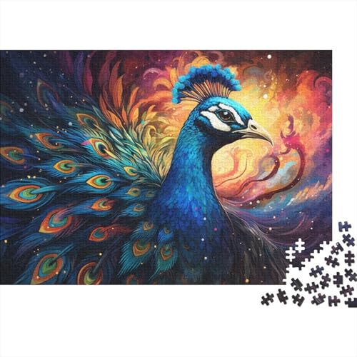 1000-teiliges Puzzlespiel Fantasievoller bunter Pfau – Puzzle für Erwachsene aus Holz, anspruchsvolles Spiel, Größe 50 x 75 cm von LiJianXXO