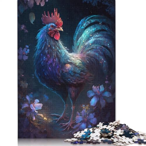 1000-teiliges Puzzlespiel Fantasy Rooster Blossom Puzzle für Kinder, Holzpuzzle, tolles Geschenk für Erwachsene, Größe: 75 x 50 cm von LiJianXXO