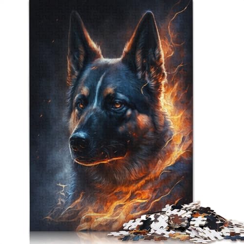 1000-teiliges Puzzlespiel Feuertier Deutscher Schäferhund, Puzzle für Erwachsene, Kartonpuzzle, zum Entspannen, geistiges Lernspielzeug, Größe: 38 x 26 cm von LiJianXXO